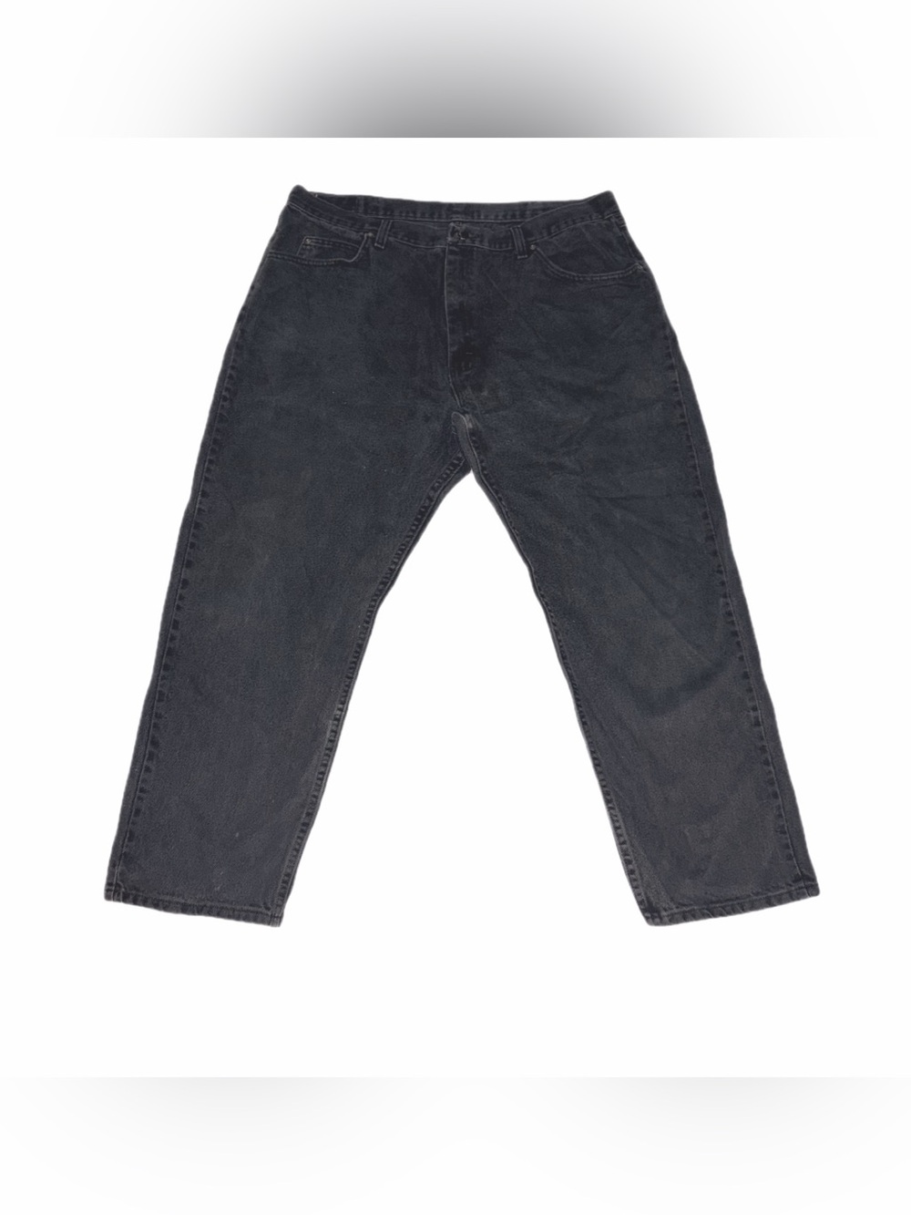 Men’s Plus Size 40x30 Wrangler Washed Black Denim Jeans with Leather Patch